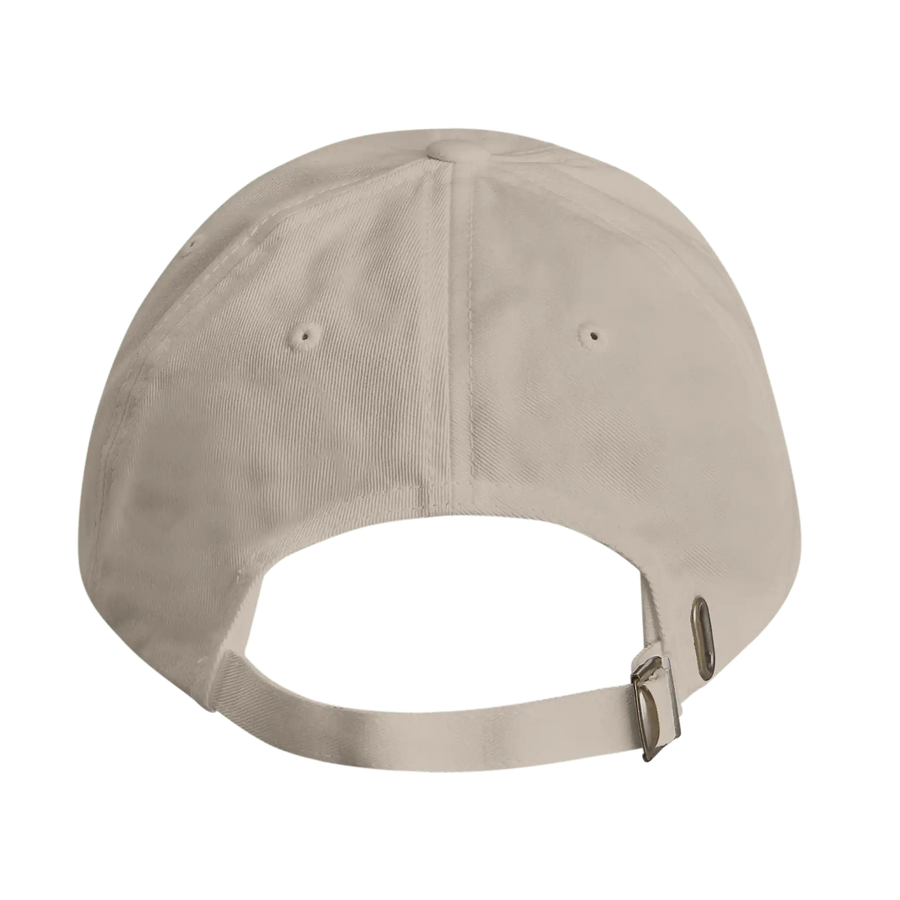 Beige blank cap for custom embroidery — customizable with minimalist line art embroidery (Lovedink)