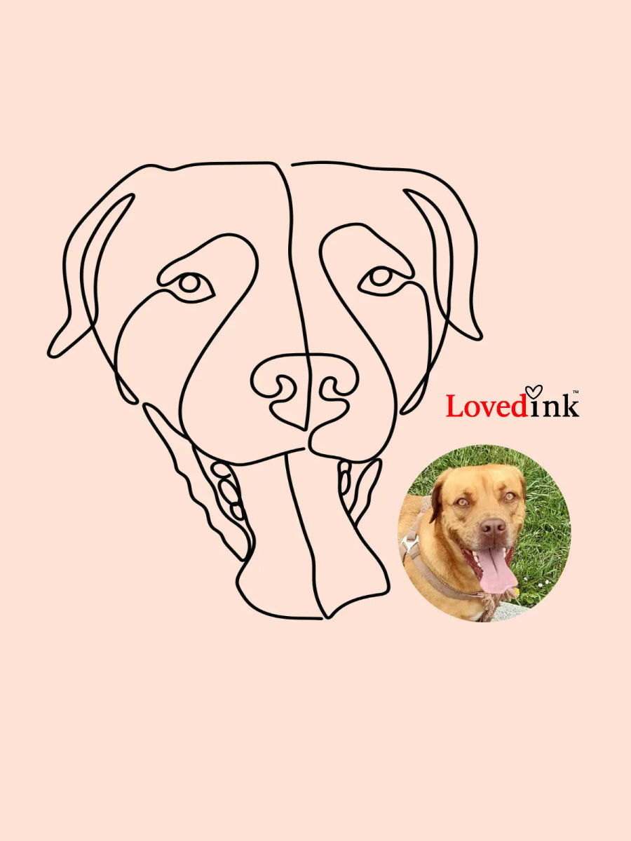Custom digital minimalist line art dog face portrait (Lovedink)