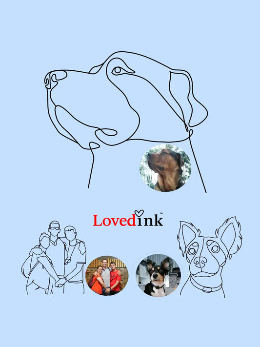 Custom digital line art portrait — dog and family minimalist drawing from photo (Lovedink)